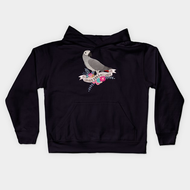 Crazy Parrot Lady Kids Hoodie by Psitta